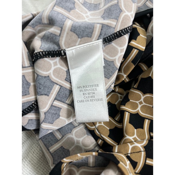 Women's Geometric‎ Wrap Midi Dress Short Puff Sleeves S Secretary 50's Church - Picture 3 of 13